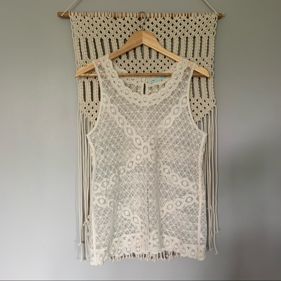 Maurices Sheer Lace Sleeveless Button Back Top - Picture 2 of 14